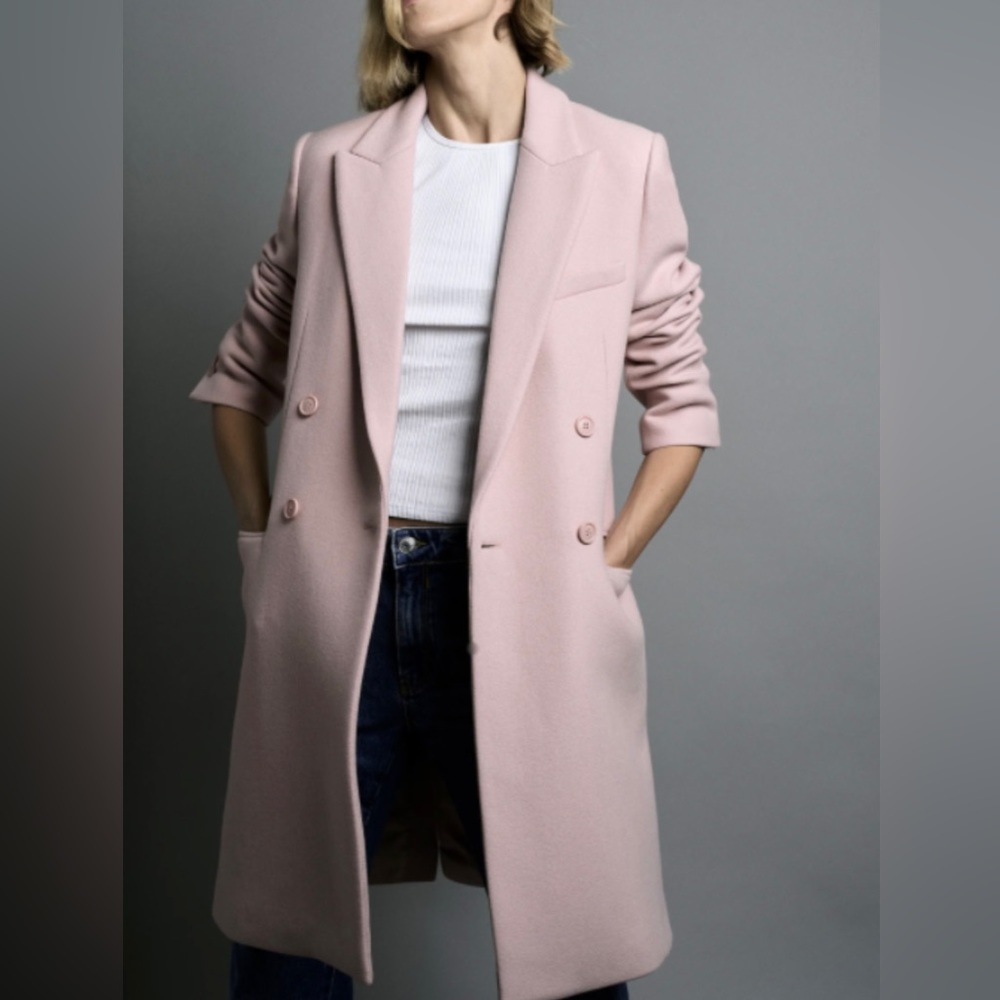Zara Wool Blend Double Breasted Coat in Pale Pink